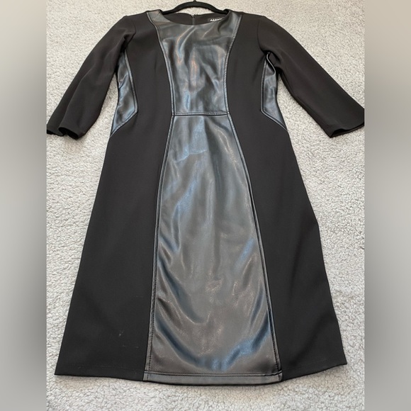 Addison Bodycon Black midi dress faux Leather 3/4 Sleeve womens 8 Stretch 21F850 - Picture 12 of 15